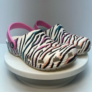 Crocs Kids Classic Size J3 Zebra Animal Print Striped Glitter Clogs